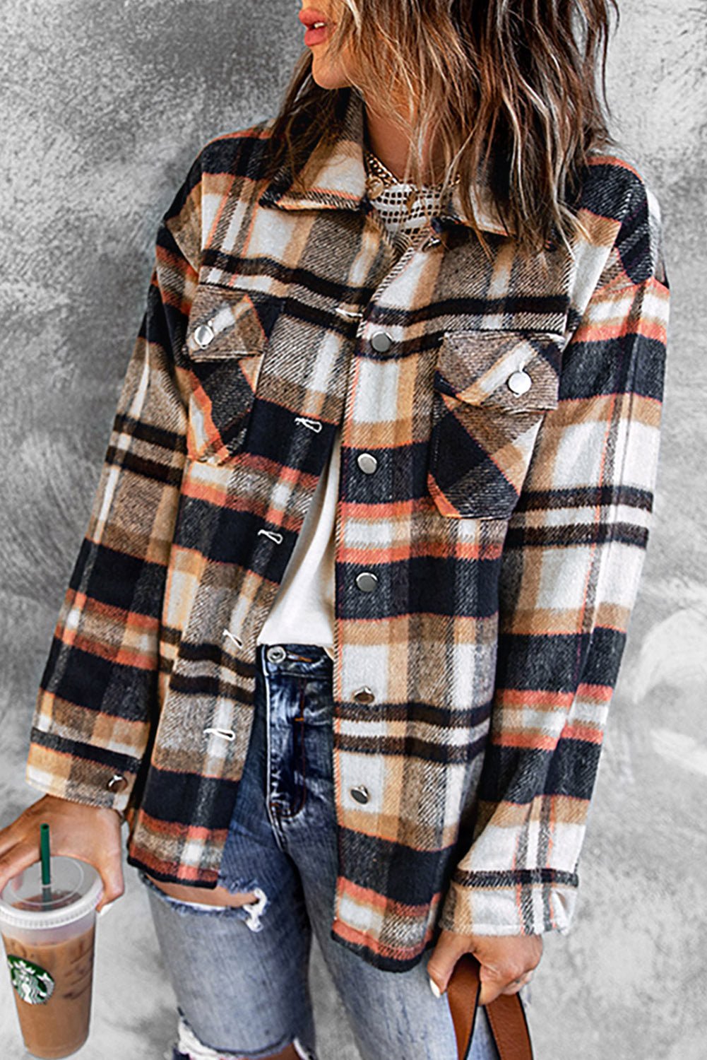 Crowned Energy CO. Blue / S / 100%Polyester Dear-Lover Dropshipping Outerwear/Plaid Shackets Geometric Plaid Print Pocketed Shacket