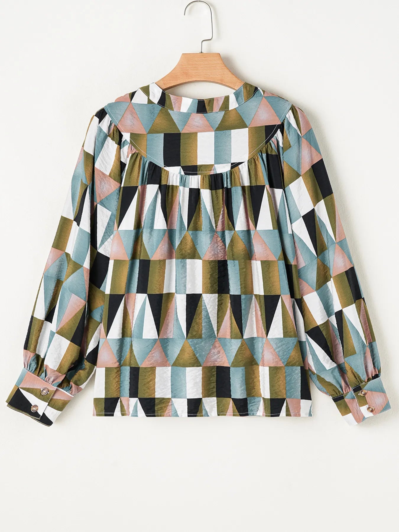 Crowned Energy CO. Multicolor / S Trendsi Tops/Blouses & Shirts Geometric Print Buttoned Balloon Sleeve Loose Fit Shirt