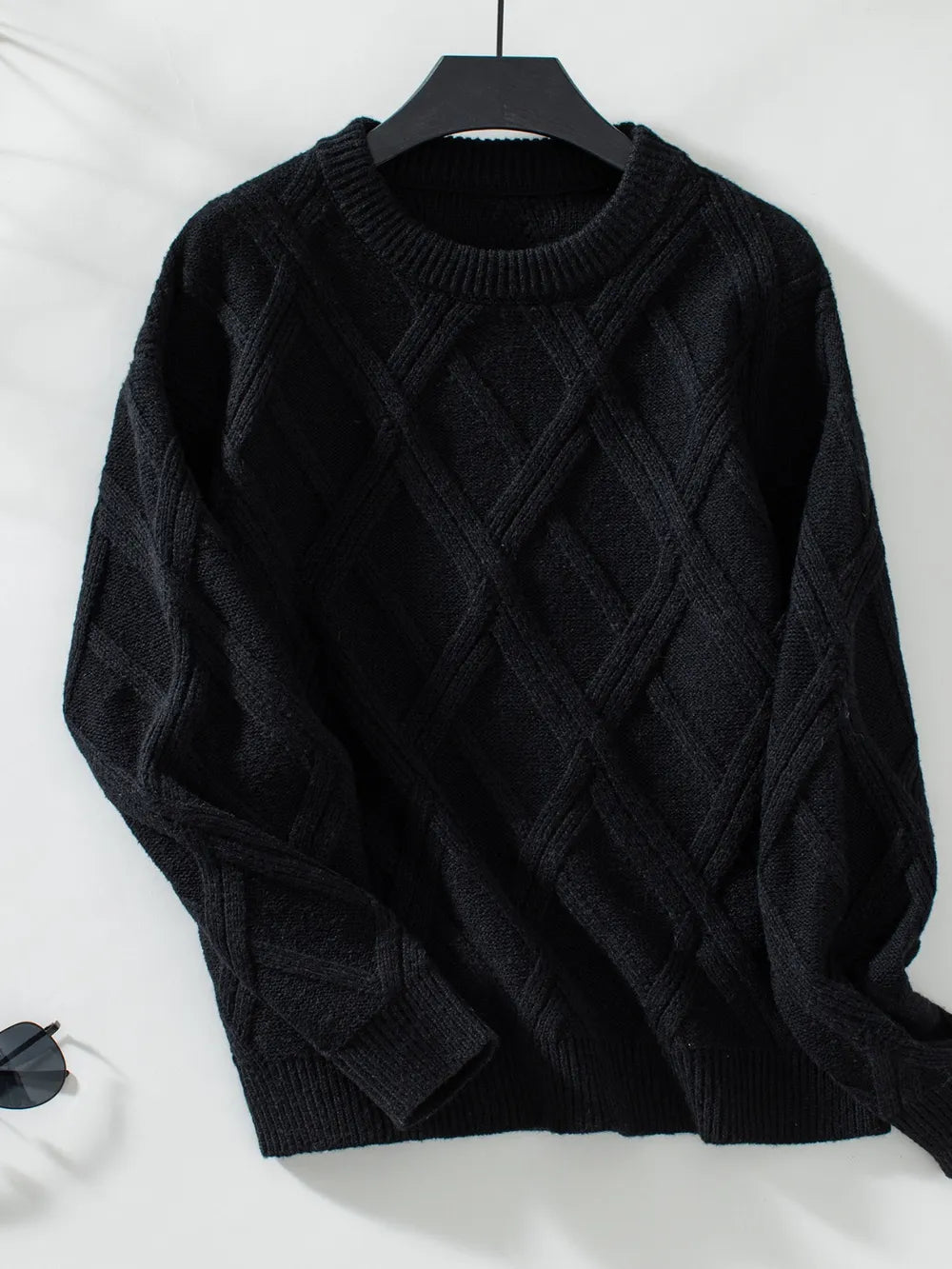 Geometric Round Neck Long Sleeve Sweater - Crowned Energy CO.