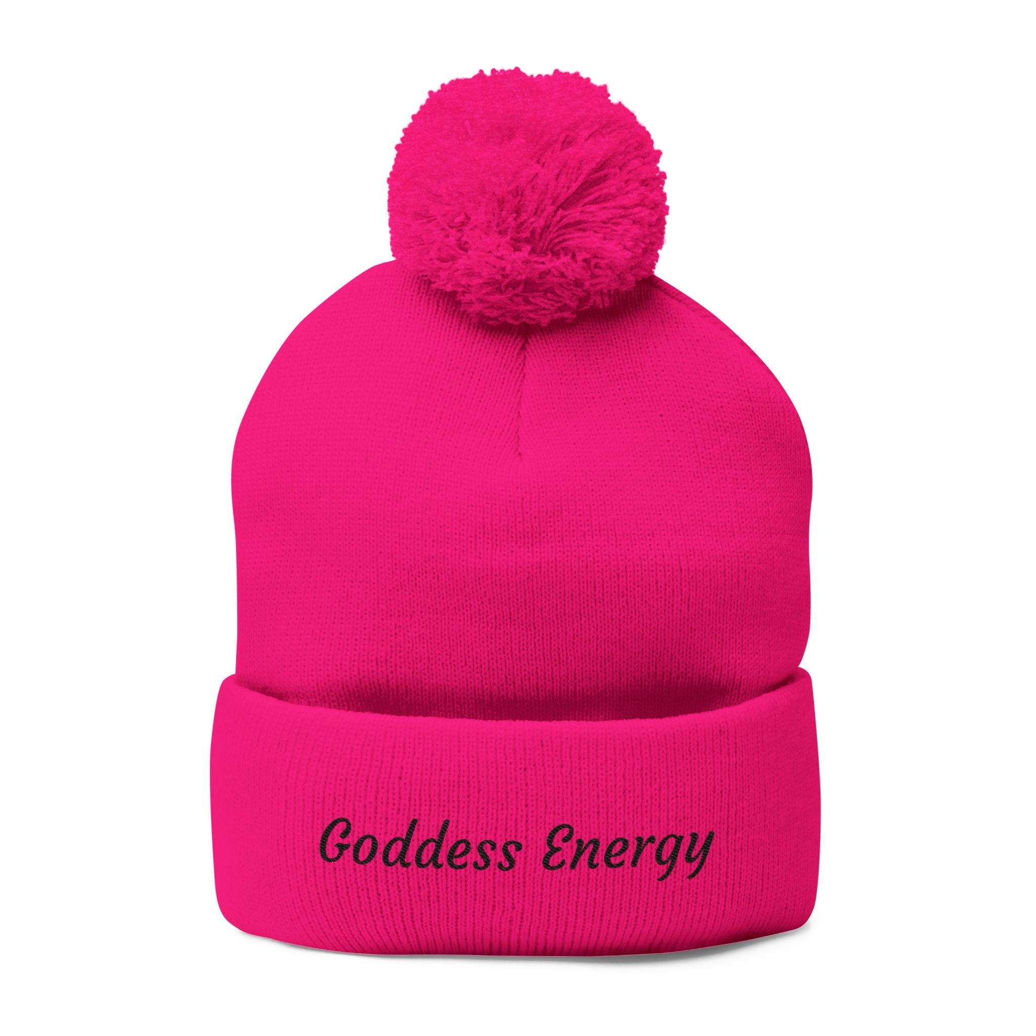 Goddess Energy Pom - Pom Beanie — Embroidered Knit Winter Hat - Crowned Energy CO.