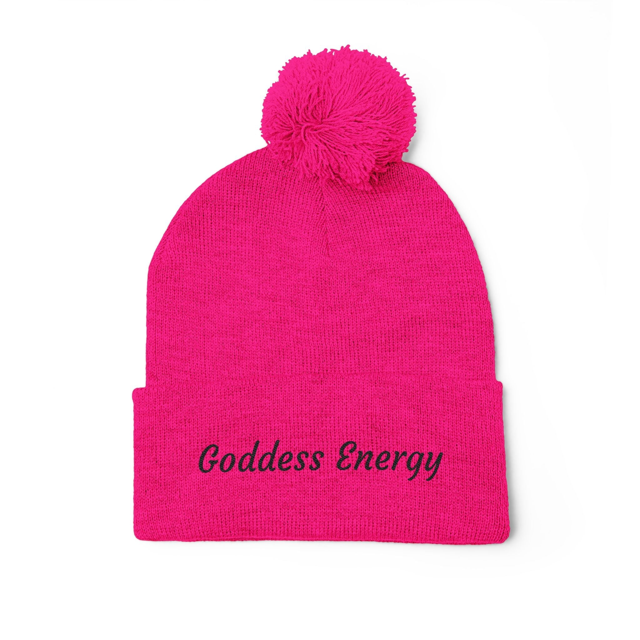 Goddess Energy Pom - Pom Beanie — Embroidered Knit Winter Hat - Crowned Energy CO.