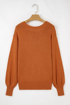 Gold Flame Solid Color Ribbed Trim Drop Shoulder Sweater - Crowned Energy CO.