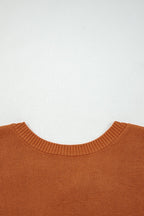 Gold Flame Solid Color Ribbed Trim Drop Shoulder Sweater - Crowned Energy CO.