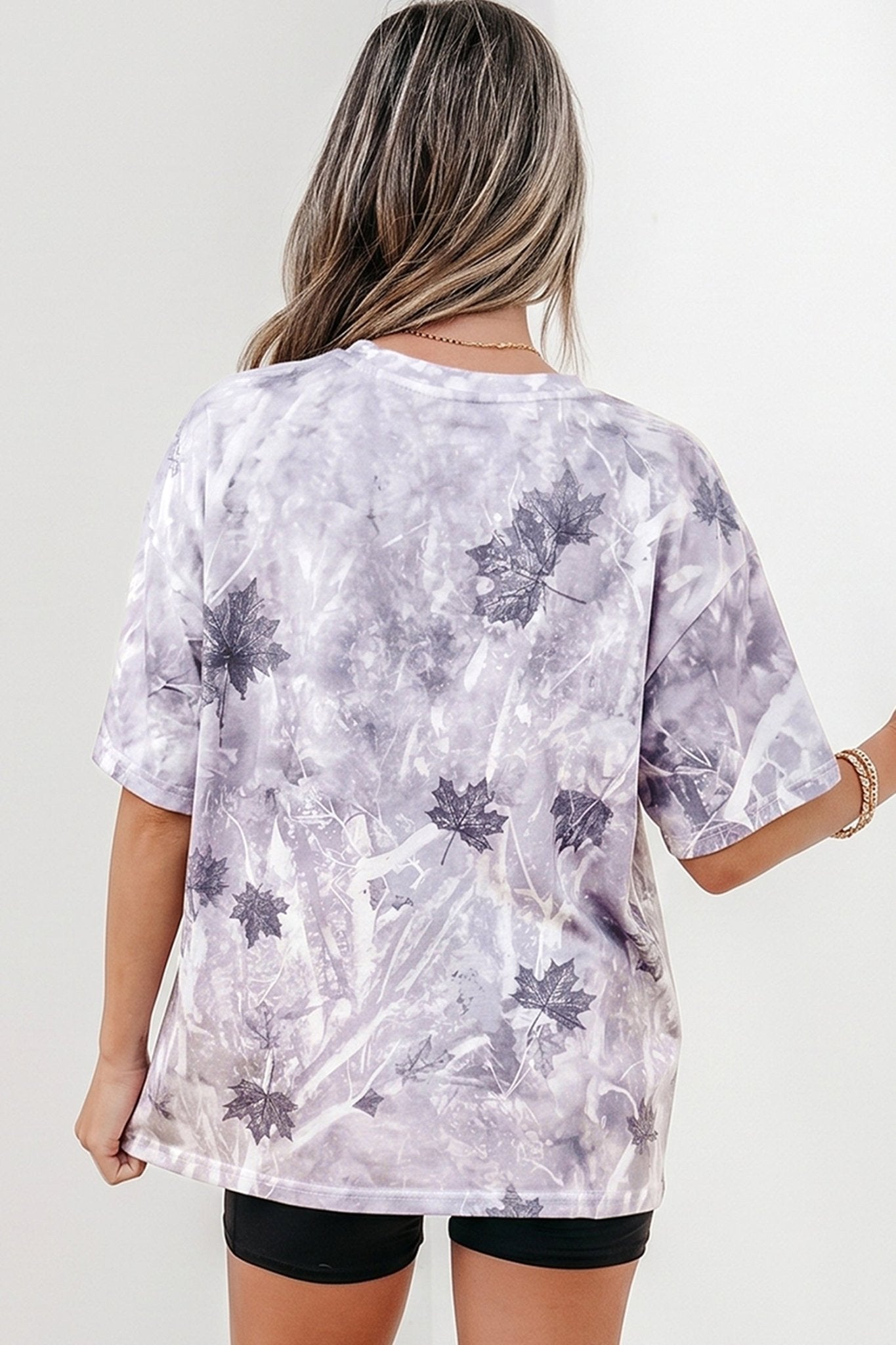 Gray Camouflage Woodland Print Drop Shoulder Tunic Tee - Crowned Energy CO.