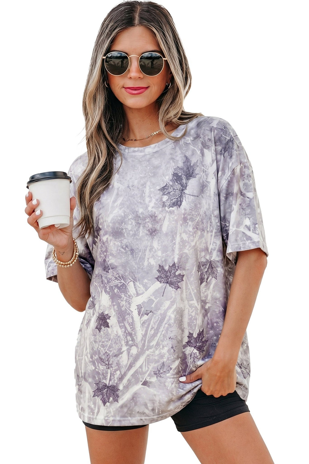 Gray Camouflage Woodland Print Drop Shoulder Tunic Tee - Crowned Energy CO.