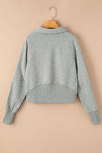 Gray Fleece Lined Zip Up Stand Collar Thumbhole Sleeve Sweatshirt - Goddess Vibes