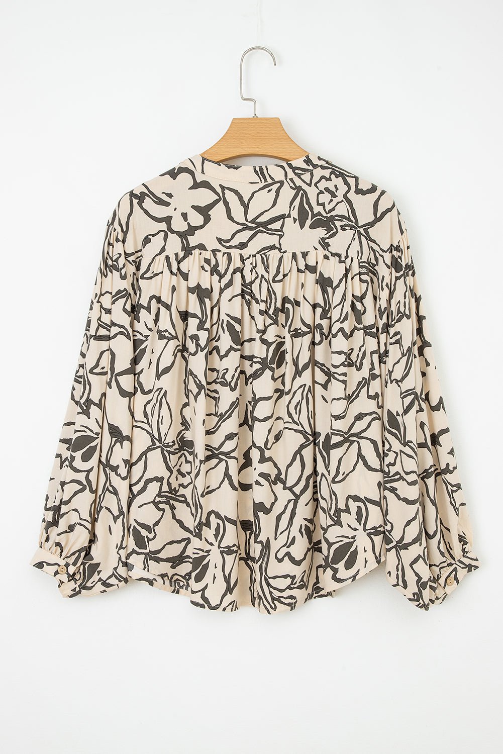 Gray Morn Floral Print Batwing Sleeve Buttoned Loose Fit Shirt - Crowned Energy CO.