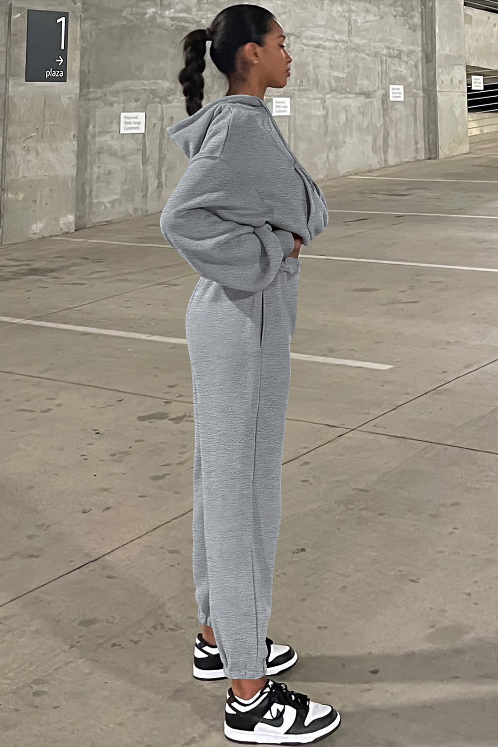 Crowned Energy CO. Gray / S / 50%Polyester+50%Cotton Dear-Lover Dropshipping Activewear/Activewear Sets Gray Solid Drop Shoulder Hoodie and Joggers Activewear Set