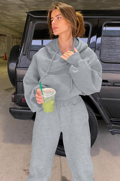 Gray Solid Drop Shoulder Hoodie and Joggers Activewear Set - Goddess Vibes