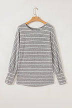 Gray Stripe Dolman Sleeve Drop Shoulder Top - Goddess Vibes