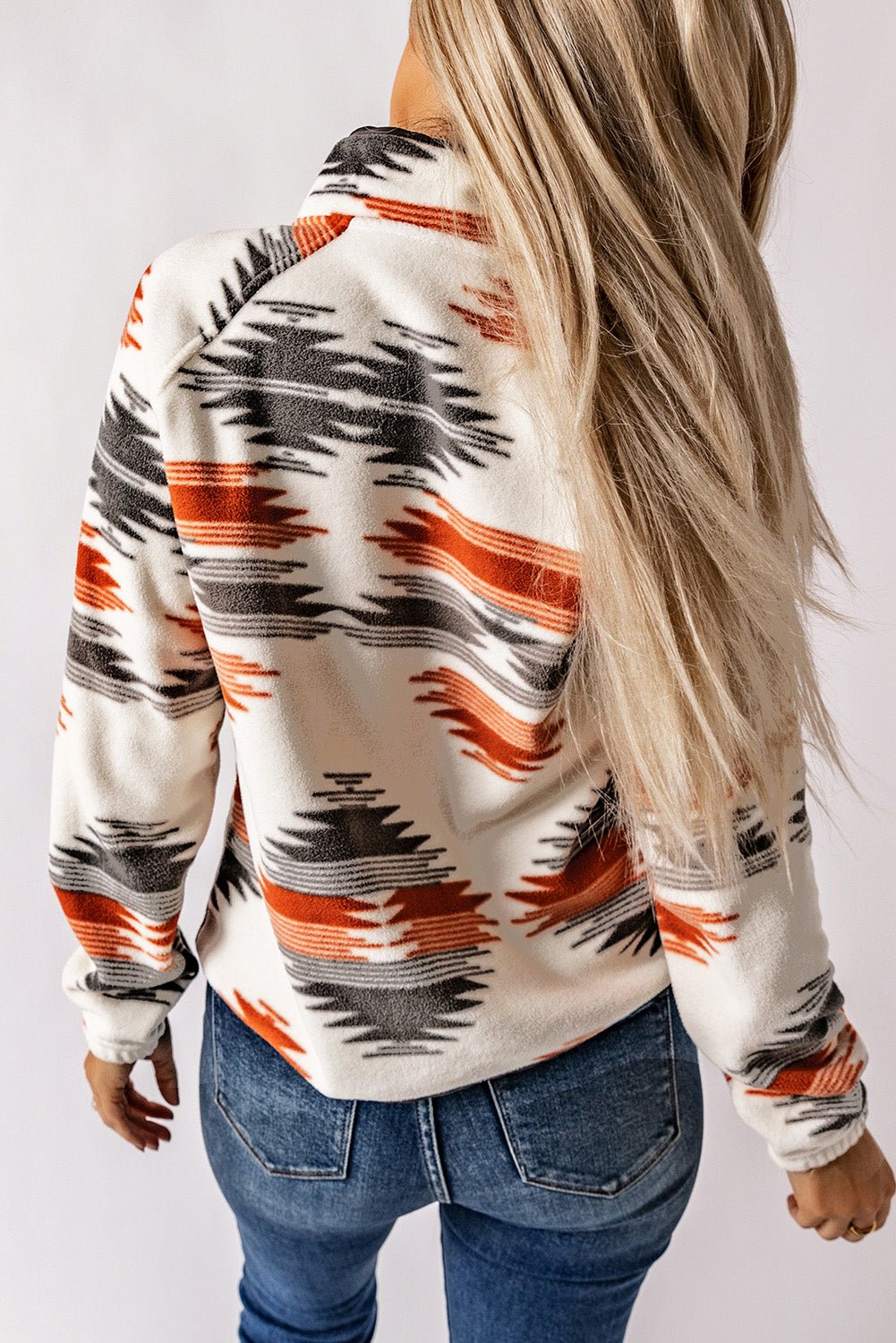 Gray Western Aztec Snap Buttoned Fleece Jacket - Crowned Energy CO.