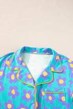 Green Flower Print Short Sleeve Shirt Pajamas Set - Goddess Vibes
