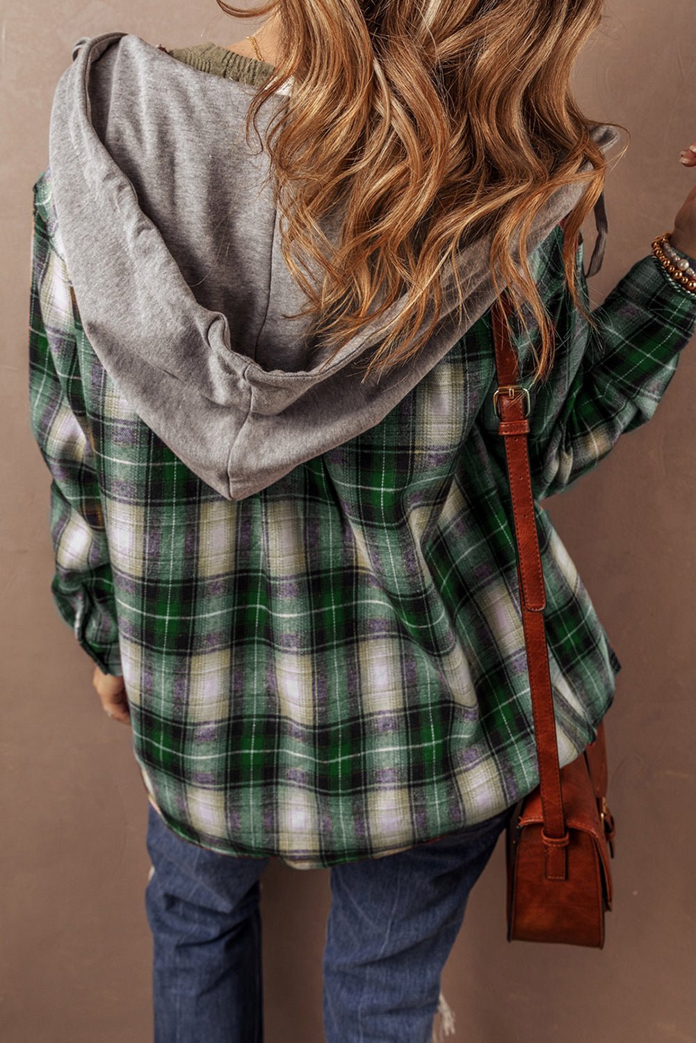 Crowned Energy CO. Green / S / 62.7%Polyester+37.3%Cotton Dear-Lover Dropshipping Outerwear/Plaid Shackets Green Plaid Print Chest Pocket Buttoned Hooded Shacket