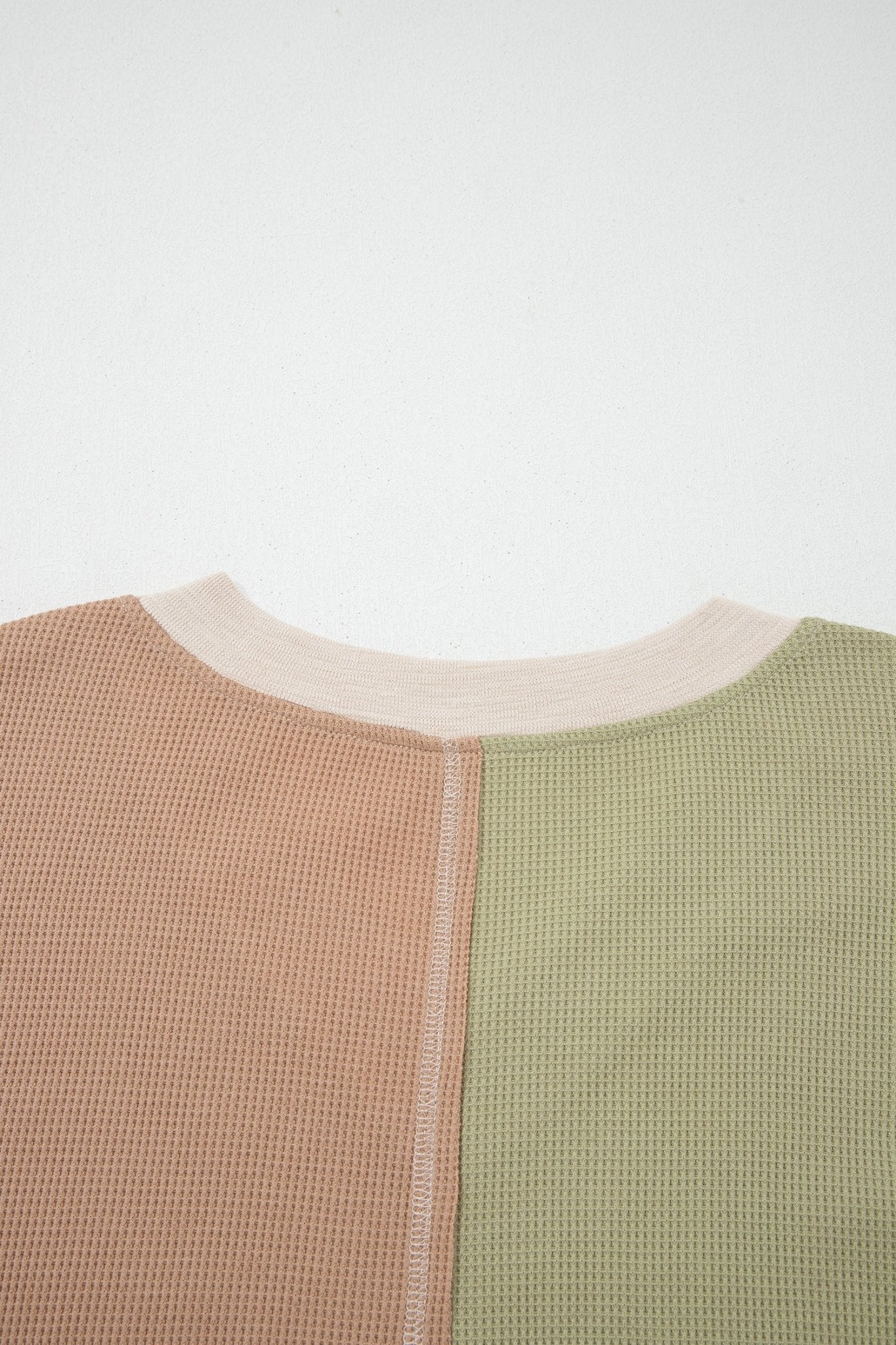 Green Plus Mixed Texture Color Block Patchwork V Neck Long Sleeve Top - Crowned Energy CO.