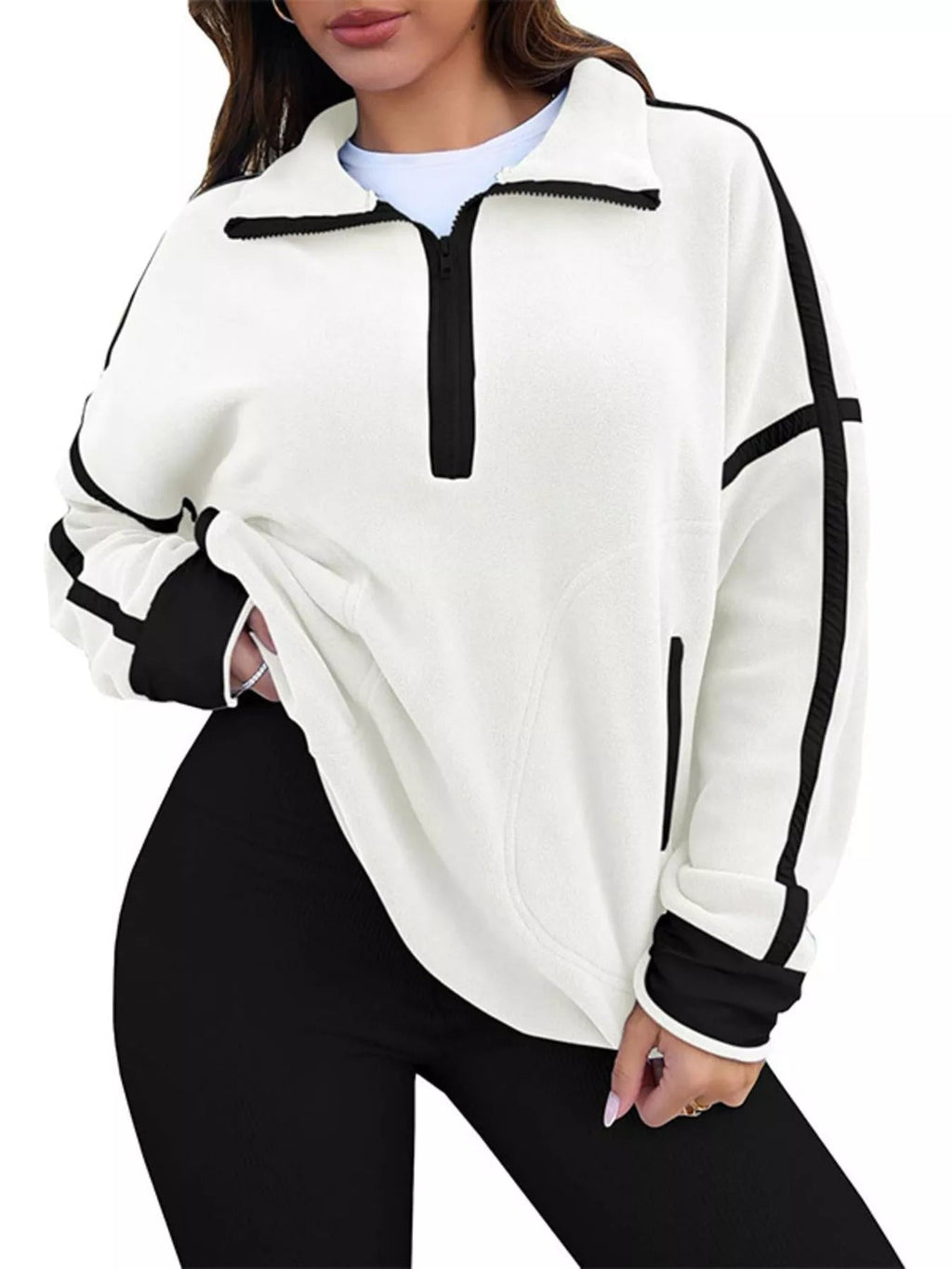 Half Zip Dropped Shoulder Sweatshirt - Crowned Energy CO.