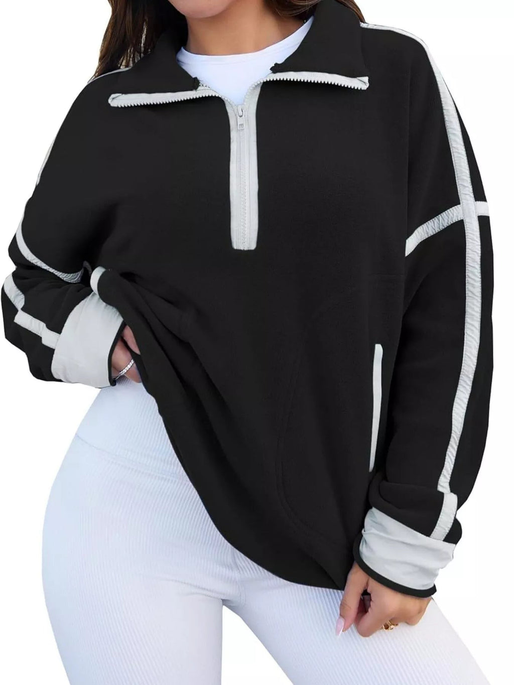 Half Zip Dropped Shoulder Sweatshirt - Crowned Energy CO.