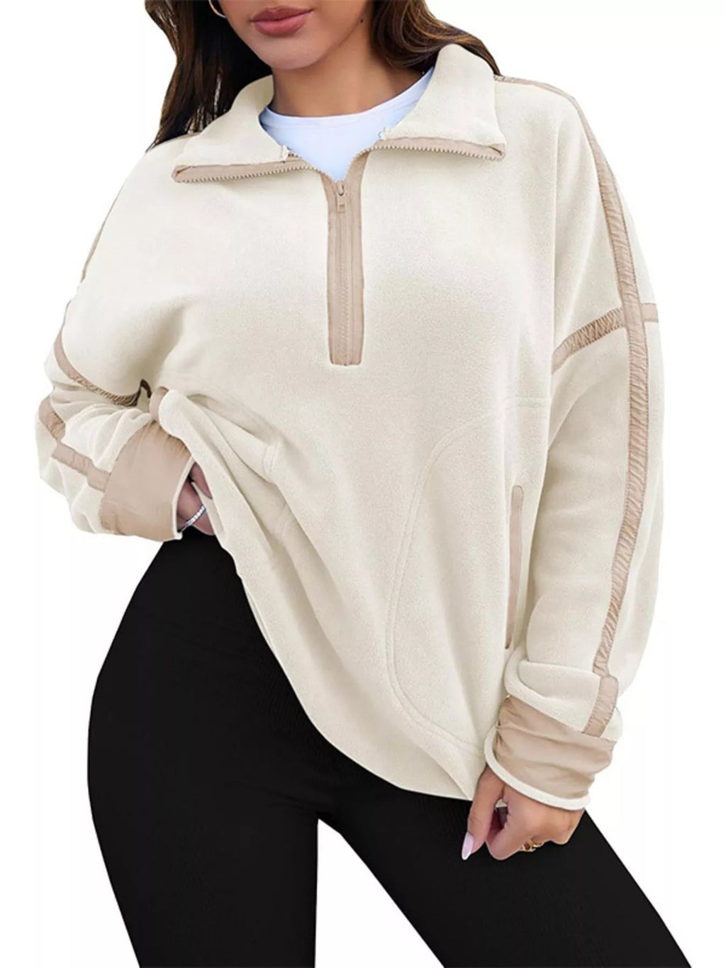 Half Zip Dropped Shoulder Sweatshirt - Crowned Energy CO.