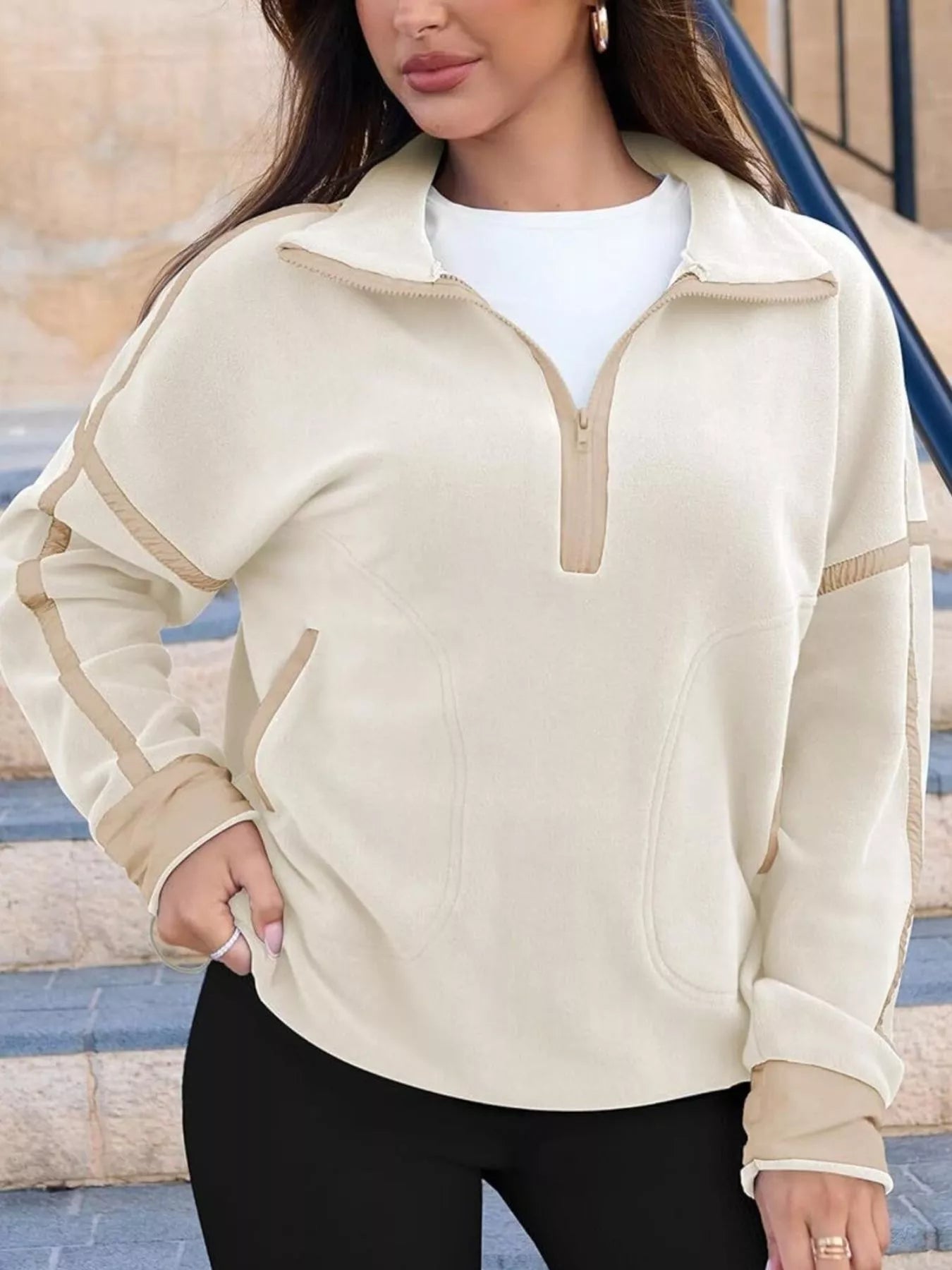 Half Zip Dropped Shoulder Sweatshirt - Crowned Energy CO.
