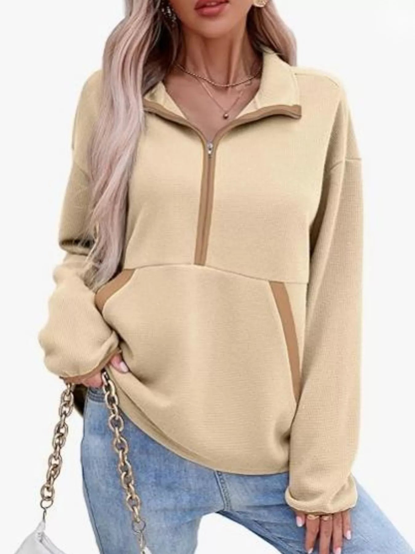 Half Zip Dropped Shoulder Sweatshirt - Crowned Energy CO.