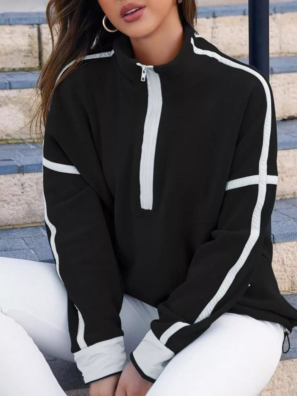 Half Zip Dropped Shoulder Sweatshirt - Crowned Energy CO.