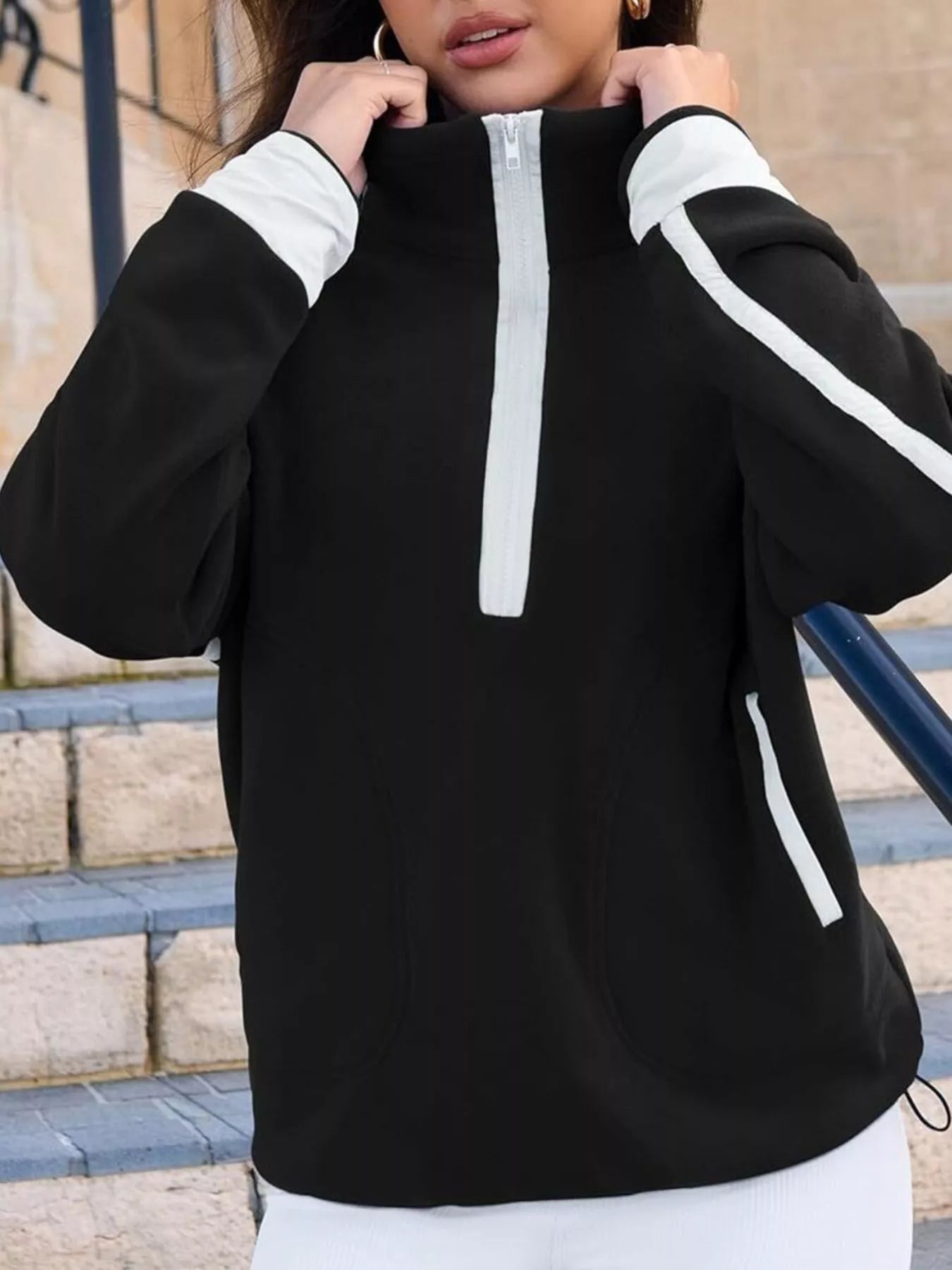 Half Zip Dropped Shoulder Sweatshirt - Crowned Energy CO.