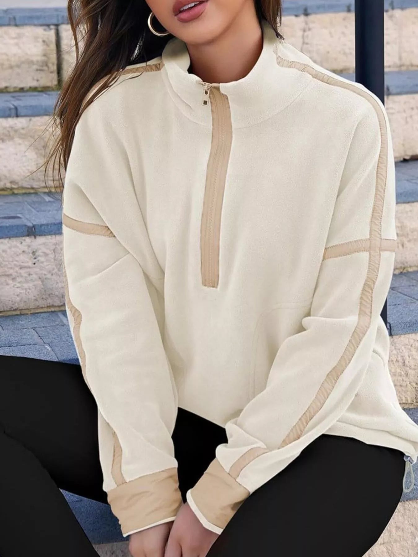 Half Zip Dropped Shoulder Sweatshirt - Crowned Energy CO.