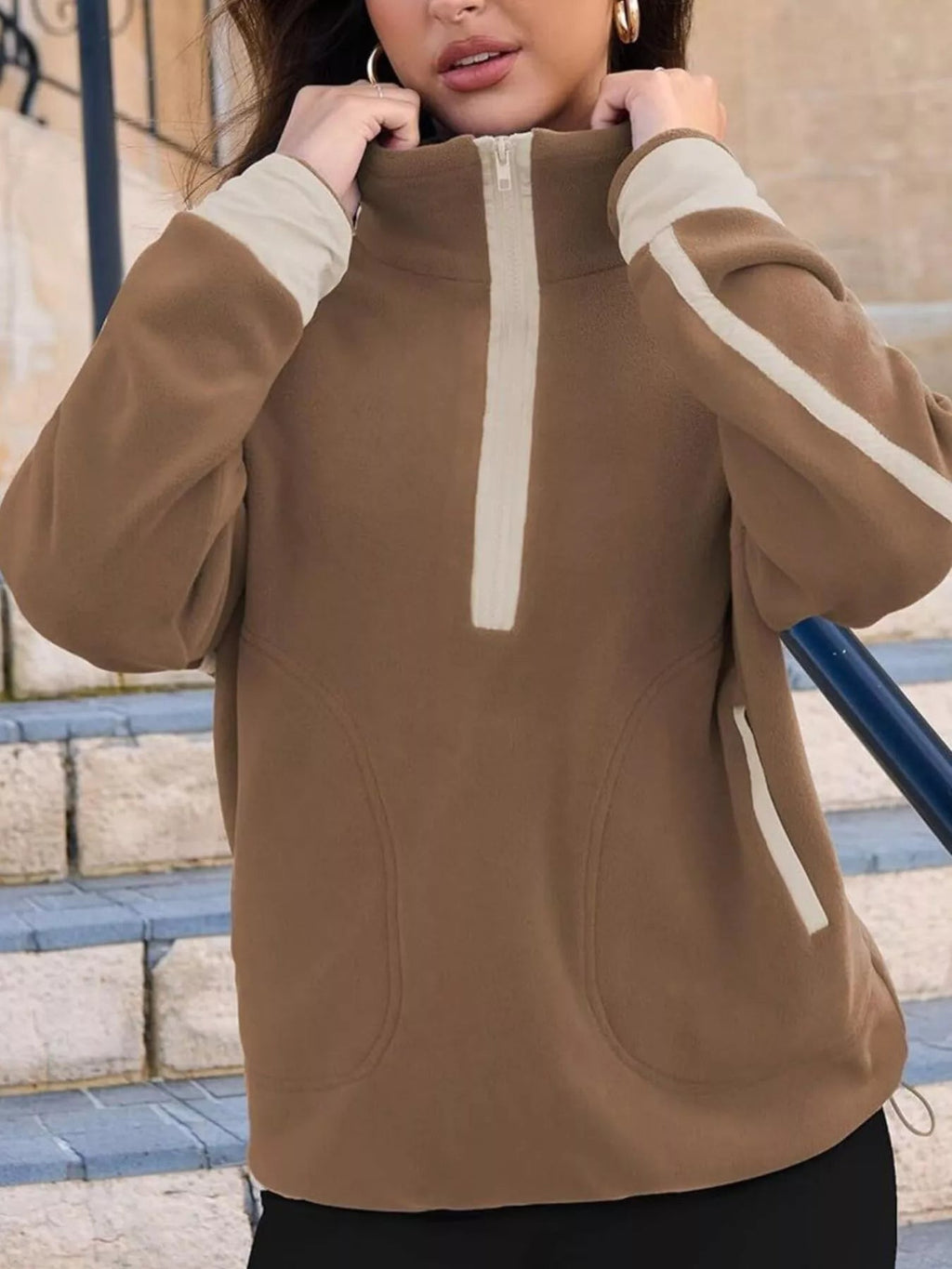 Half Zip Dropped Shoulder Sweatshirt - Crowned Energy CO.
