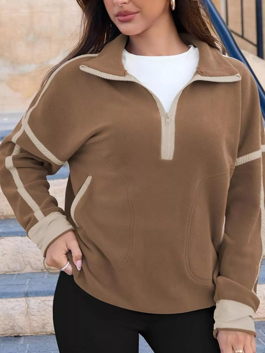 Half Zip Dropped Shoulder Sweatshirt - Crowned Energy CO.