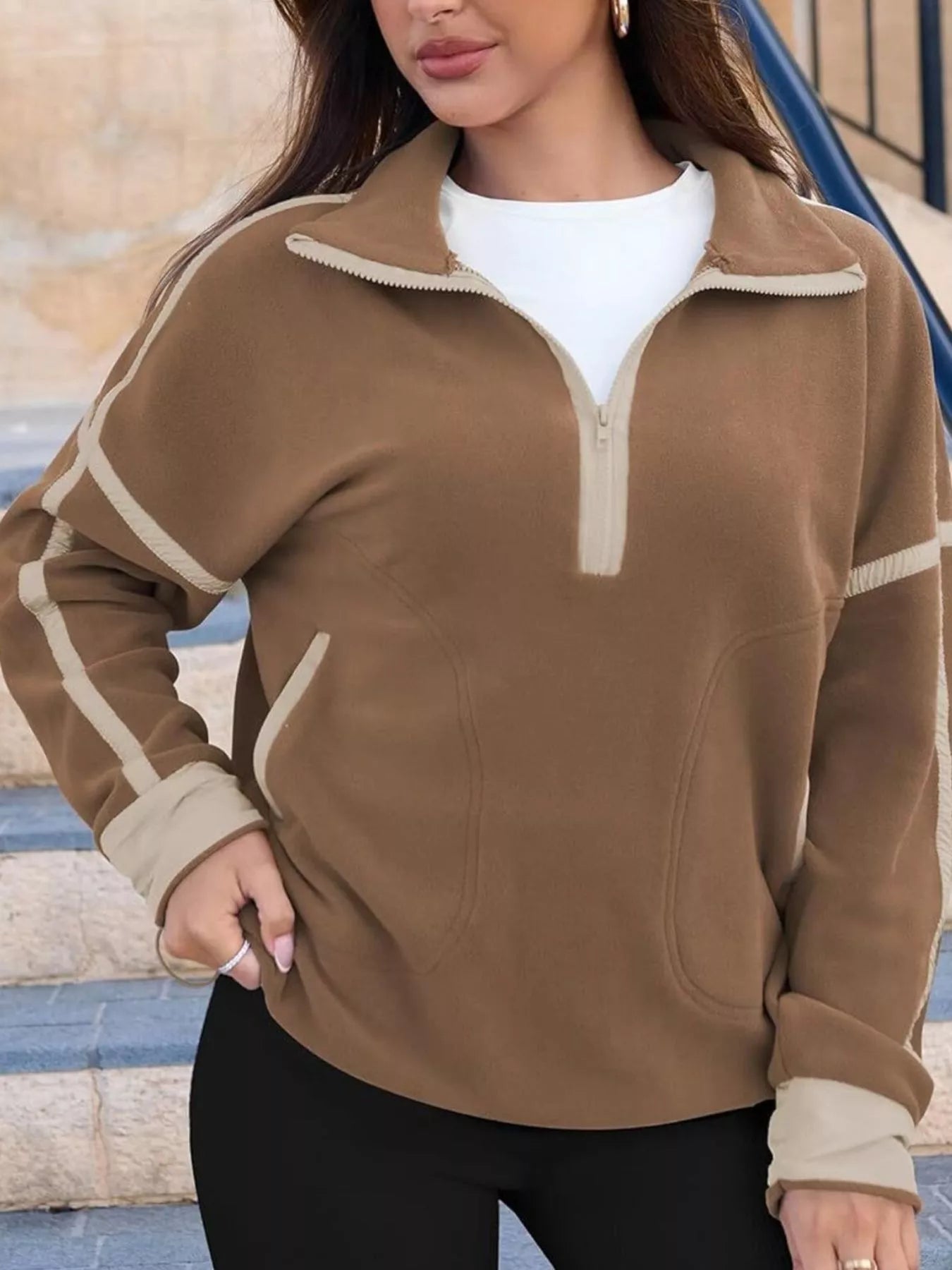 Half Zip Dropped Shoulder Sweatshirt - Crowned Energy CO.