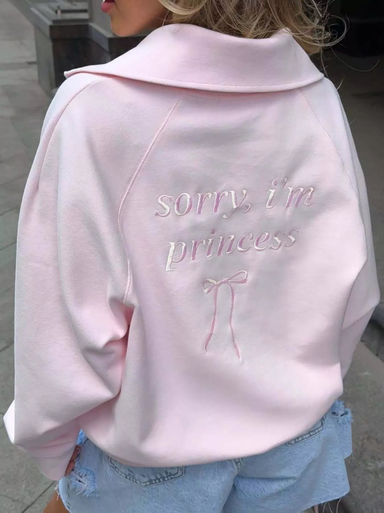 Crowned Energy CO. Blush Pink / S Trendsi Sweaters & Cardigans/Cardigans Half Zip Long Sleeve Sweatshirt