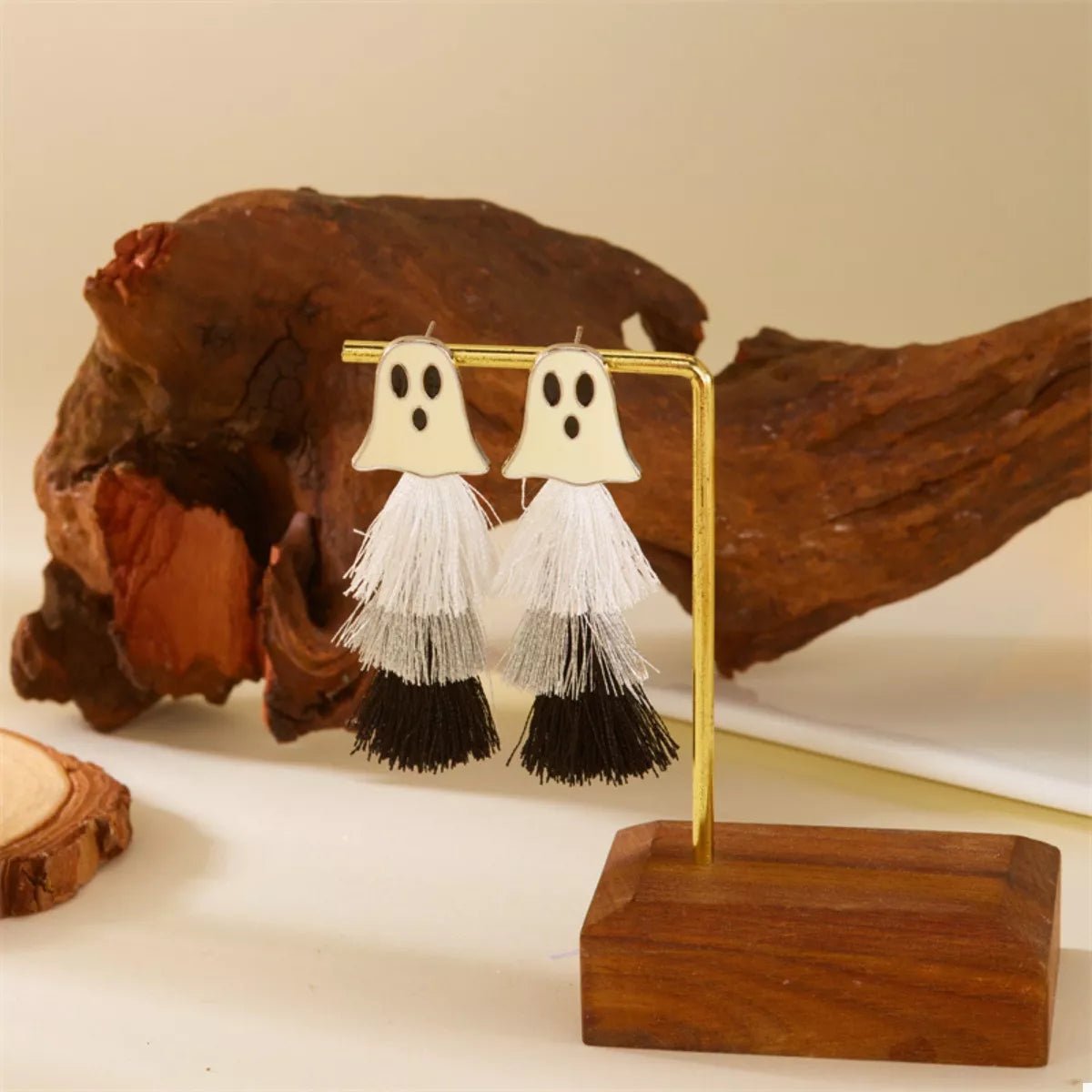 Crowned Energy CO. Black/White Tassel Ghost / One Size Trendsi Earrings Halloween Ghost and Pumpkin Dangle Earrings
