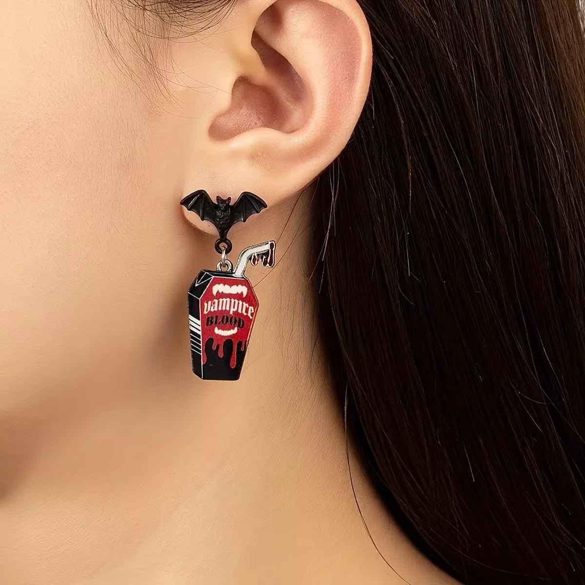 Halloween Gothic Vampire Coffin Bat Wing Drop Earrings - Goddess Vibes