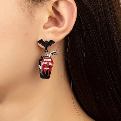 Halloween Gothic Vampire Coffin Bat Wing Drop Earrings - Goddess Vibes