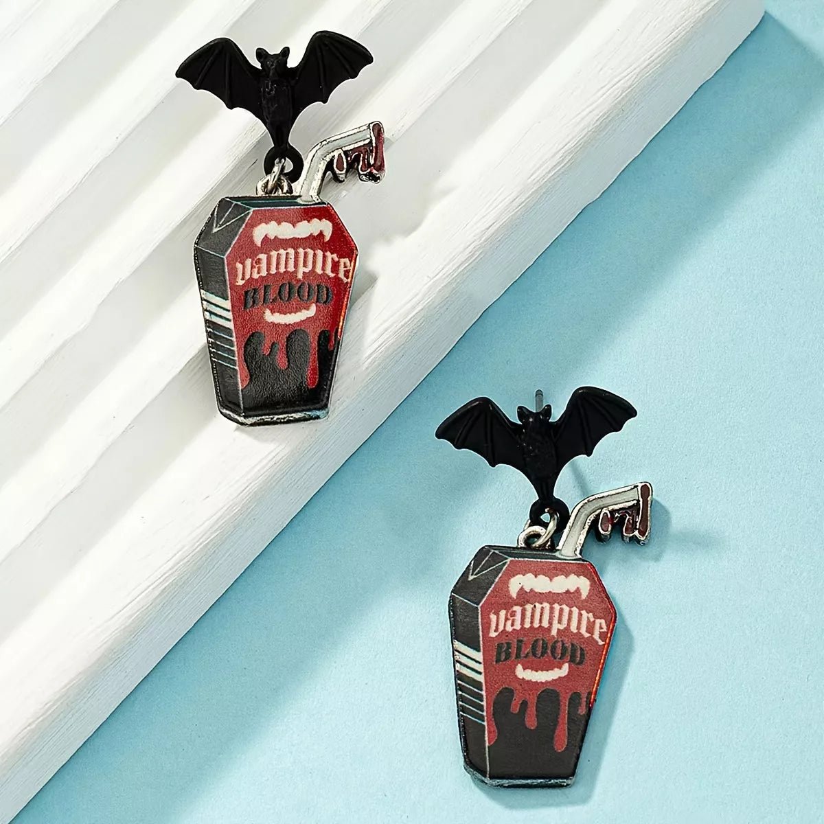 Halloween Gothic Vampire Coffin Bat Wing Drop Earrings - Goddess Vibes