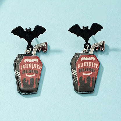 Halloween Gothic Vampire Coffin Bat Wing Drop Earrings - Goddess Vibes