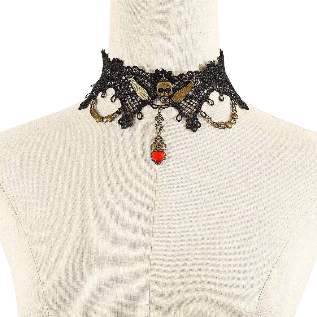 Crowned Energy CO. Black / One Size Trendsi Jewelry Halloween Lace Skull Necklace and Earrings Jewelry Set