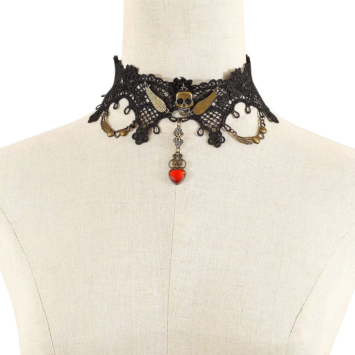 Halloween Lace Skull Necklace and Earrings Jewelry Set - Goddess Vibes