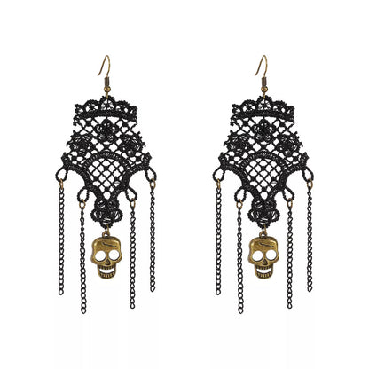 Halloween Lace Skull Necklace and Earrings Jewelry Set - Goddess Vibes