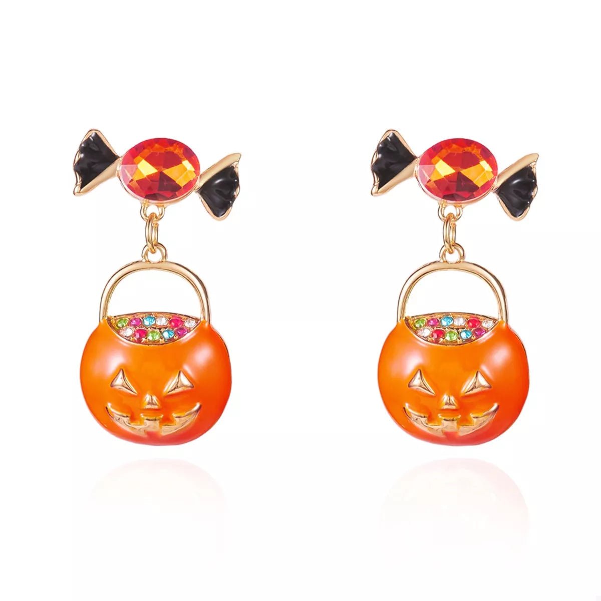 Halloween Rhinestone Pumpkin Dangle Earrings - Goddess Vibes