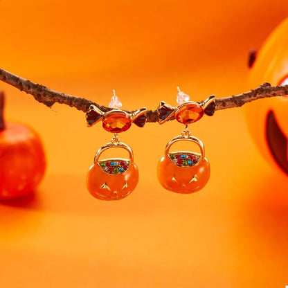 Halloween Rhinestone Pumpkin Dangle Earrings - Goddess Vibes