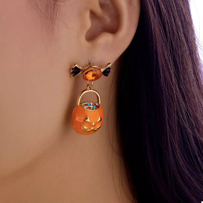 Halloween Rhinestone Pumpkin Dangle Earrings - Goddess Vibes