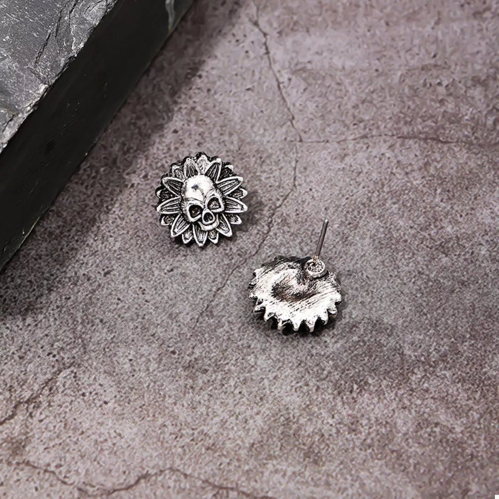 Crowned Energy CO. Black / onesize Trendsi Halloween Skull Sunflower Stud Earrings