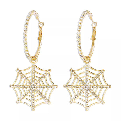 Halloween Spider Web Dangle Hoop Earrings - Goddess Vibes