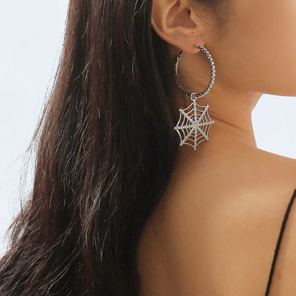 Halloween Spider Web Dangle Hoop Earrings - Goddess Vibes