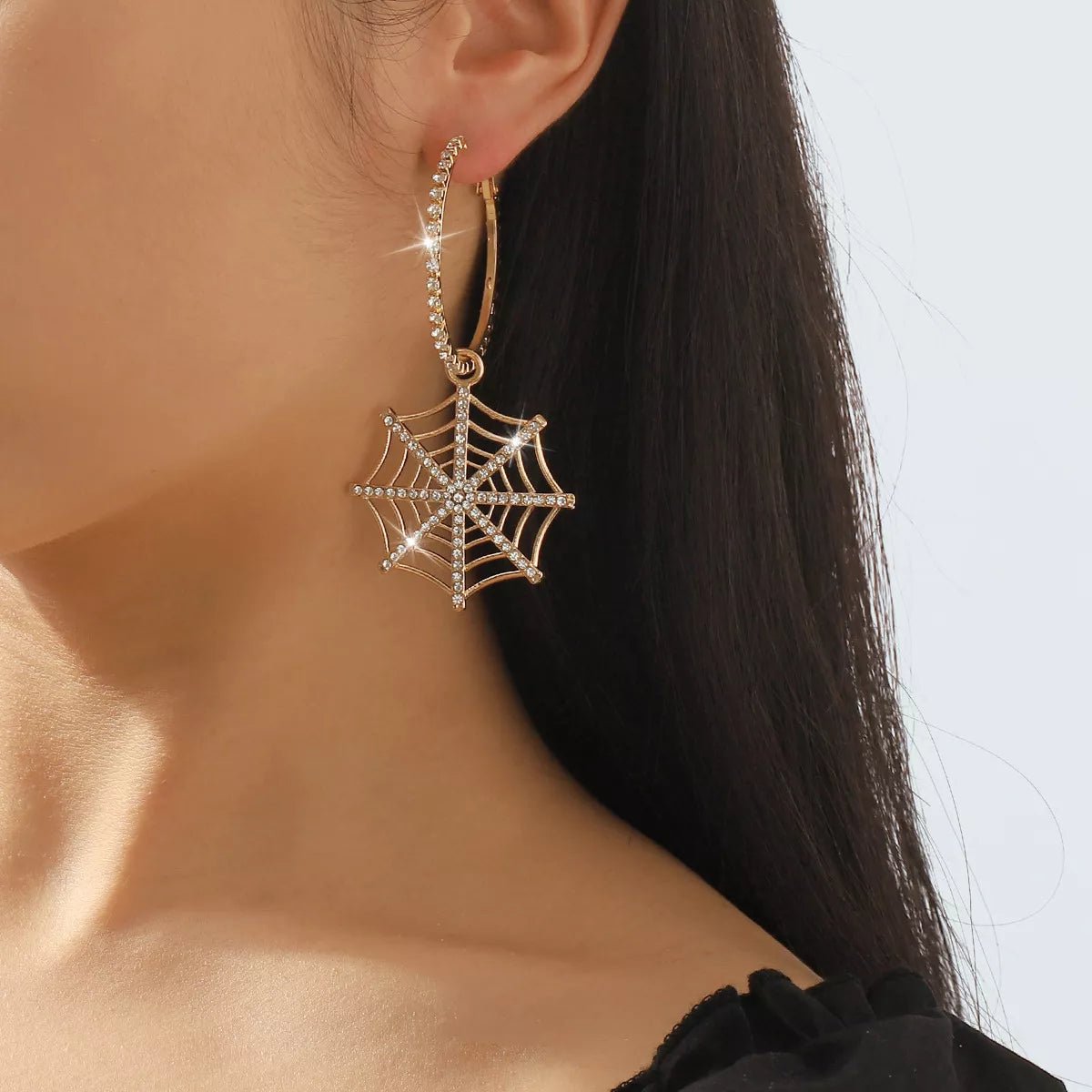 Halloween Spider Web Dangle Hoop Earrings - Goddess Vibes