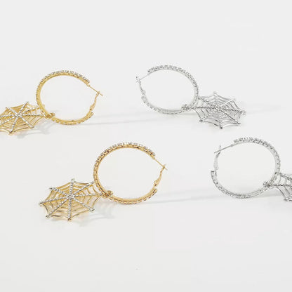 Halloween Spider Web Dangle Hoop Earrings - Goddess Vibes