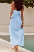 Halter Solid Pockets Sleeveless A Line Long Dress - Goddess Vibes