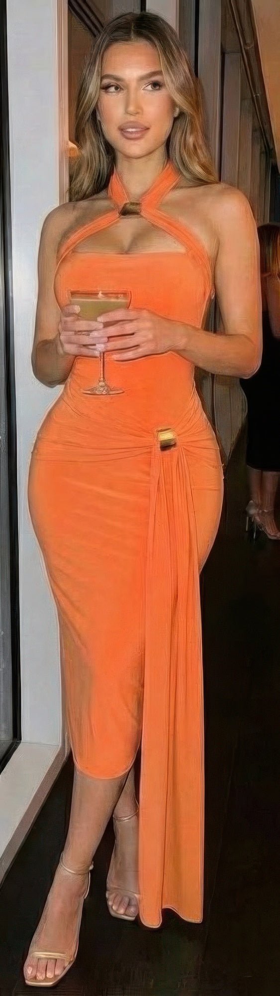 Halter - style Bodycon Midi Dress - Crowned Energy CO.