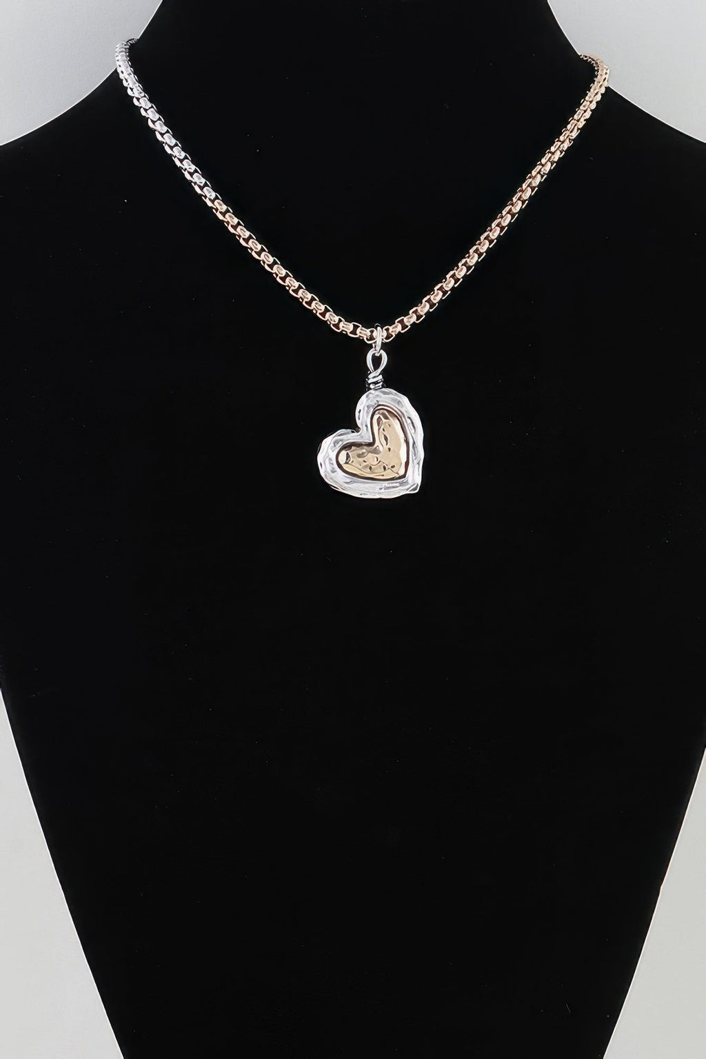 Hammered Heart Box Chain Necklace - Crowned Energy CO.