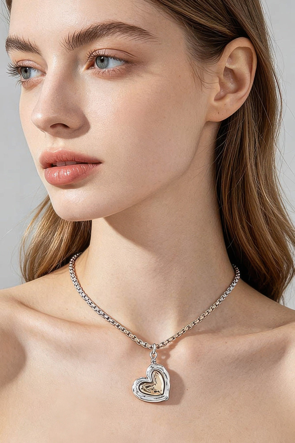 Hammered Heart Box Chain Necklace - Crowned Energy CO.